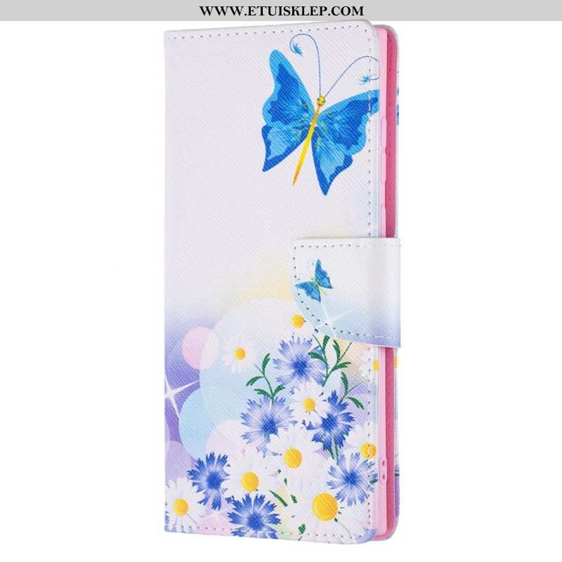 Etui Folio do Samsung Galaxy S22 Ultra 5G Malowane Motyle I Kwiaty